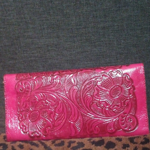 Mexico Pink Leather Trifold Leather Flower Print Wallet - Picture 5 of 6